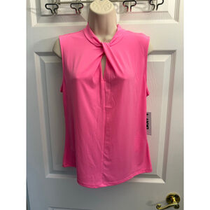NWT's pink DKNY women's sleeveless top twist-neck rear keyhole closure size S